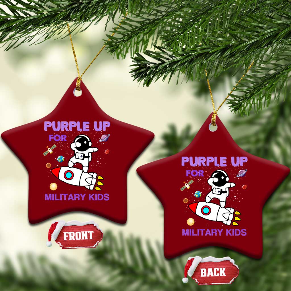 Purple Up For Military Kids Ceramic Ornament Military Child Month Astronaut Outer Space TS02 Print Your Wear