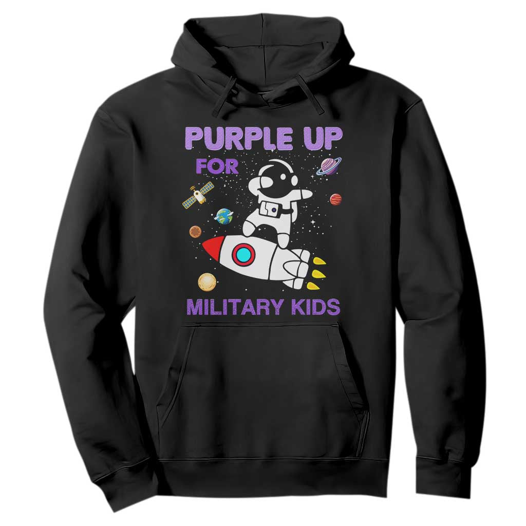 Purple Up For Military Kids Hoodie Military Child Month Astronaut Outer Space TS02 Black Print Your Wear
