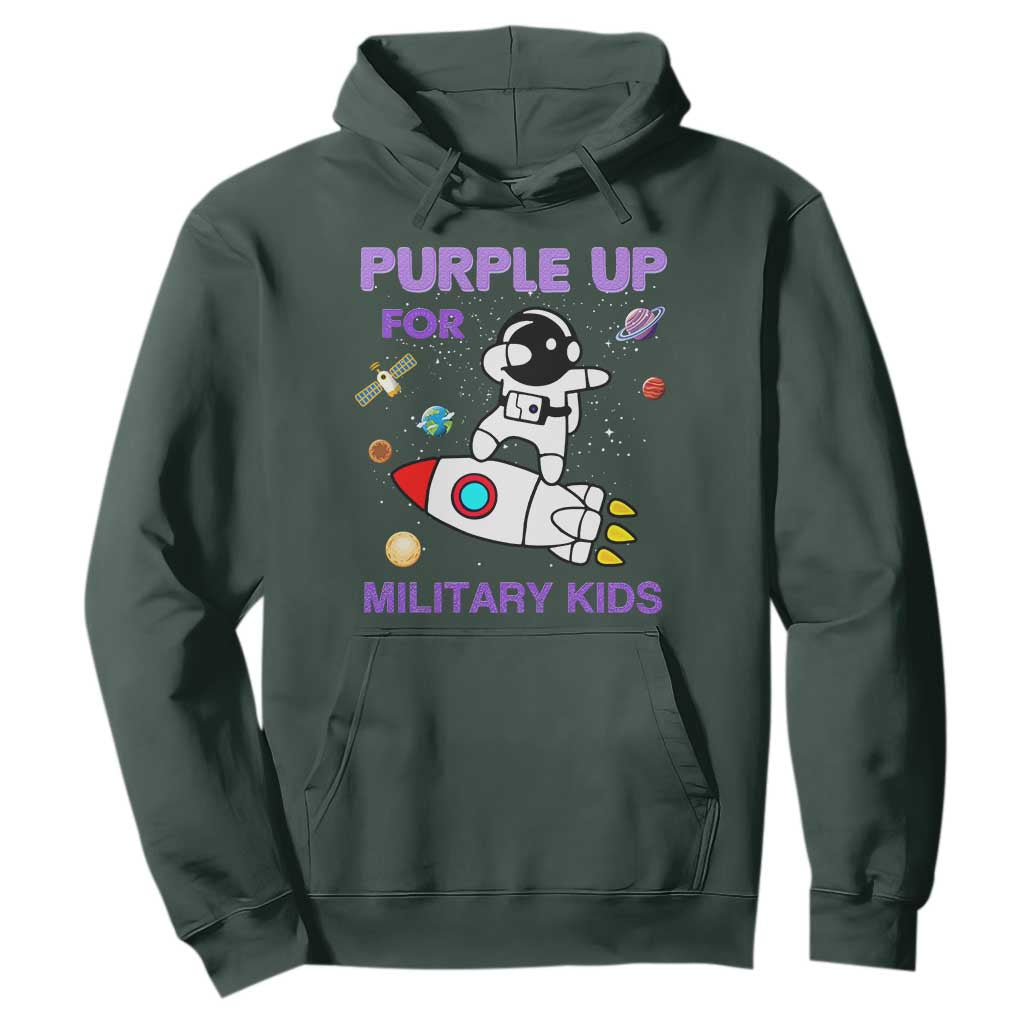 Purple Up For Military Kids Hoodie Military Child Month Astronaut Outer Space TS02 Dark Forest Green Print Your Wear