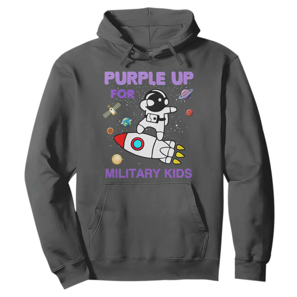 Purple Up For Military Kids Hoodie Military Child Month Astronaut Outer Space TS02 Dark Heather Print Your Wear