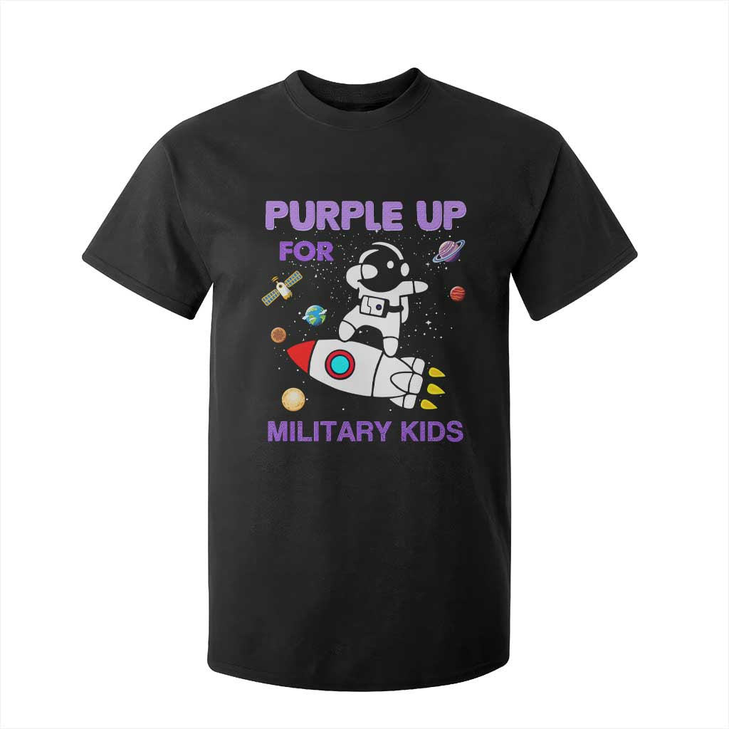 Purple Up For Military Kids T Shirt For Kid Military Child Month Astronaut Outer Space TS02 Black Print Your Wear