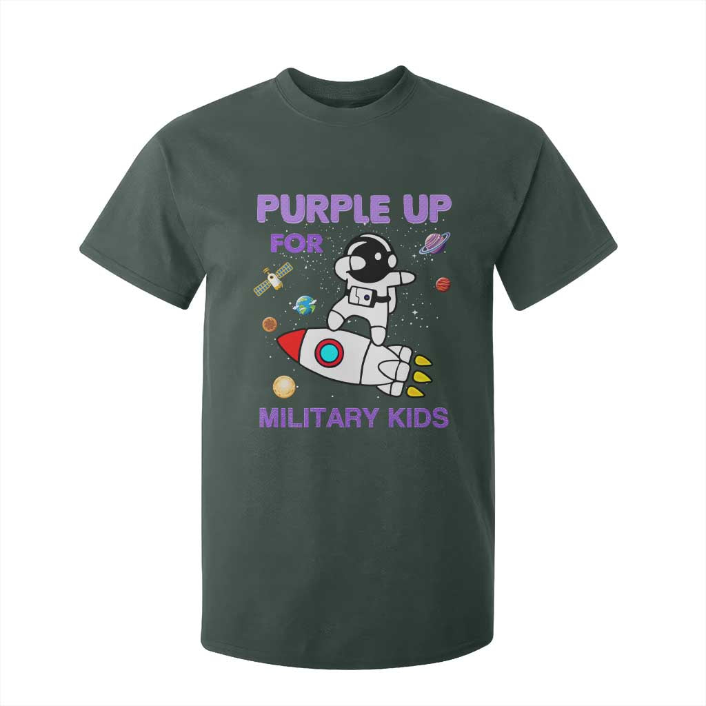 Purple Up For Military Kids T Shirt For Kid Military Child Month Astronaut Outer Space TS02 Dark Forest Green Print Your Wear