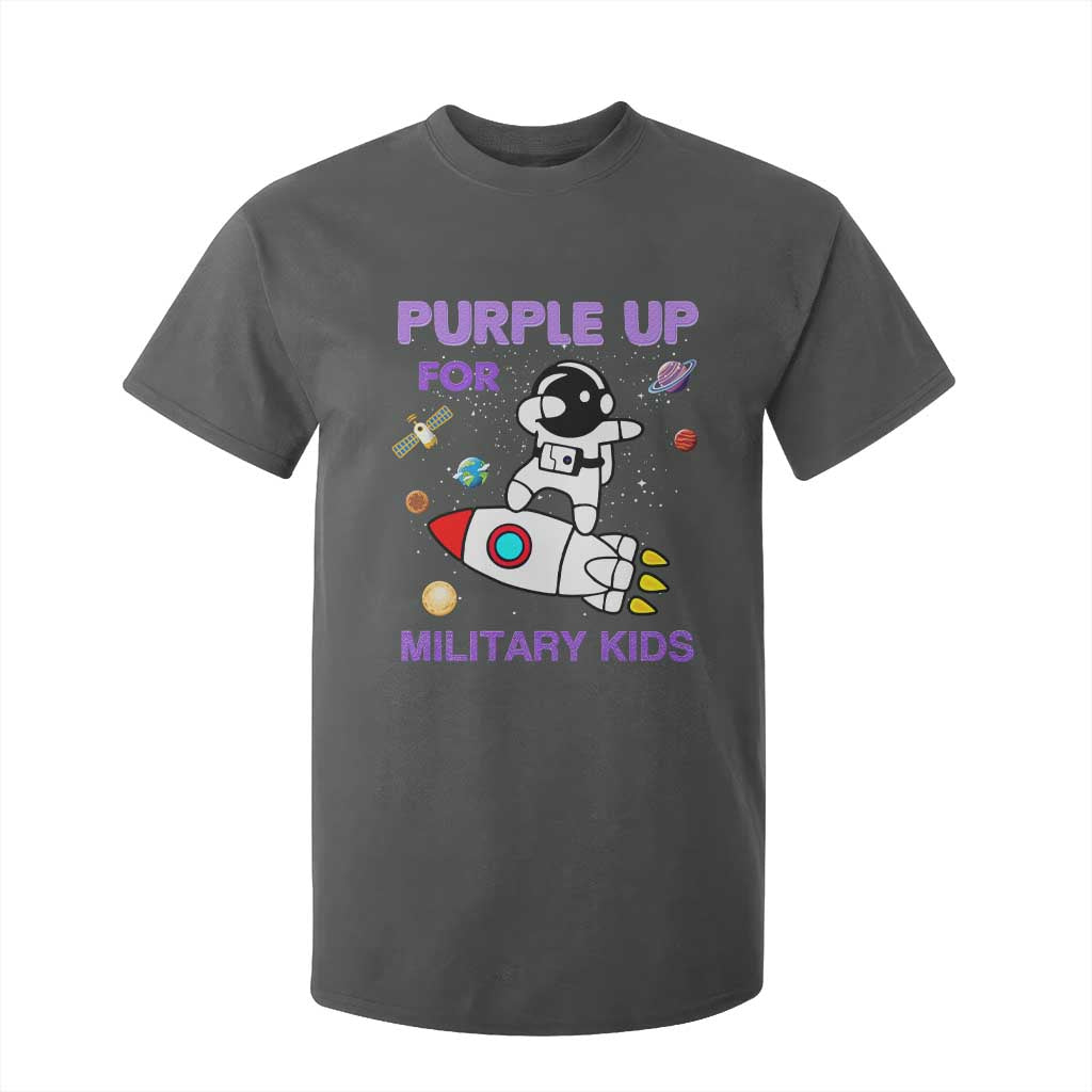 Purple Up For Military Kids T Shirt For Kid Military Child Month Astronaut Outer Space TS02 Dark Heather Print Your Wear