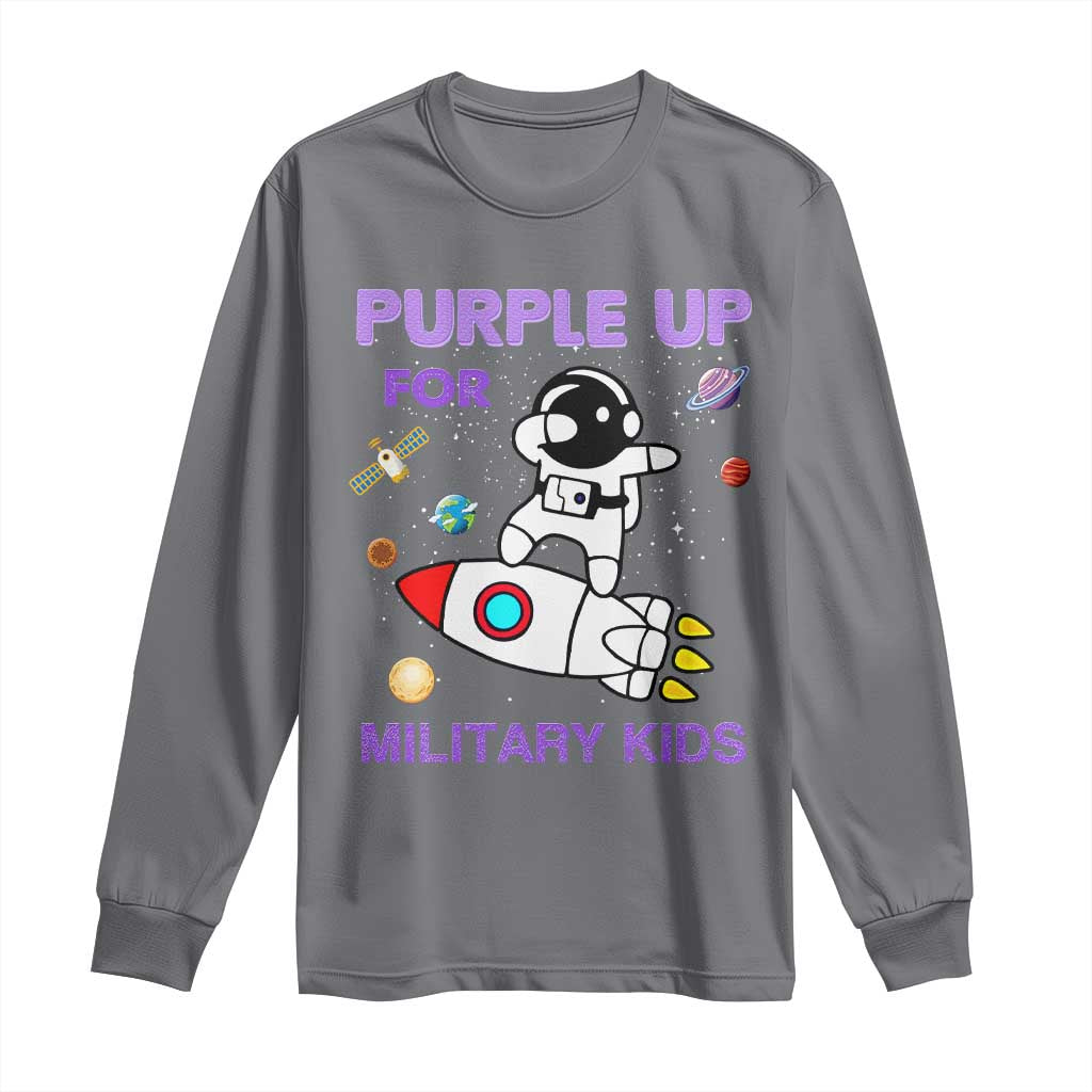 Purple Up For Military Kids Long Sleeve Shirt Military Child Month Astronaut Outer Space TS02 Charcoal Print Your Wear
