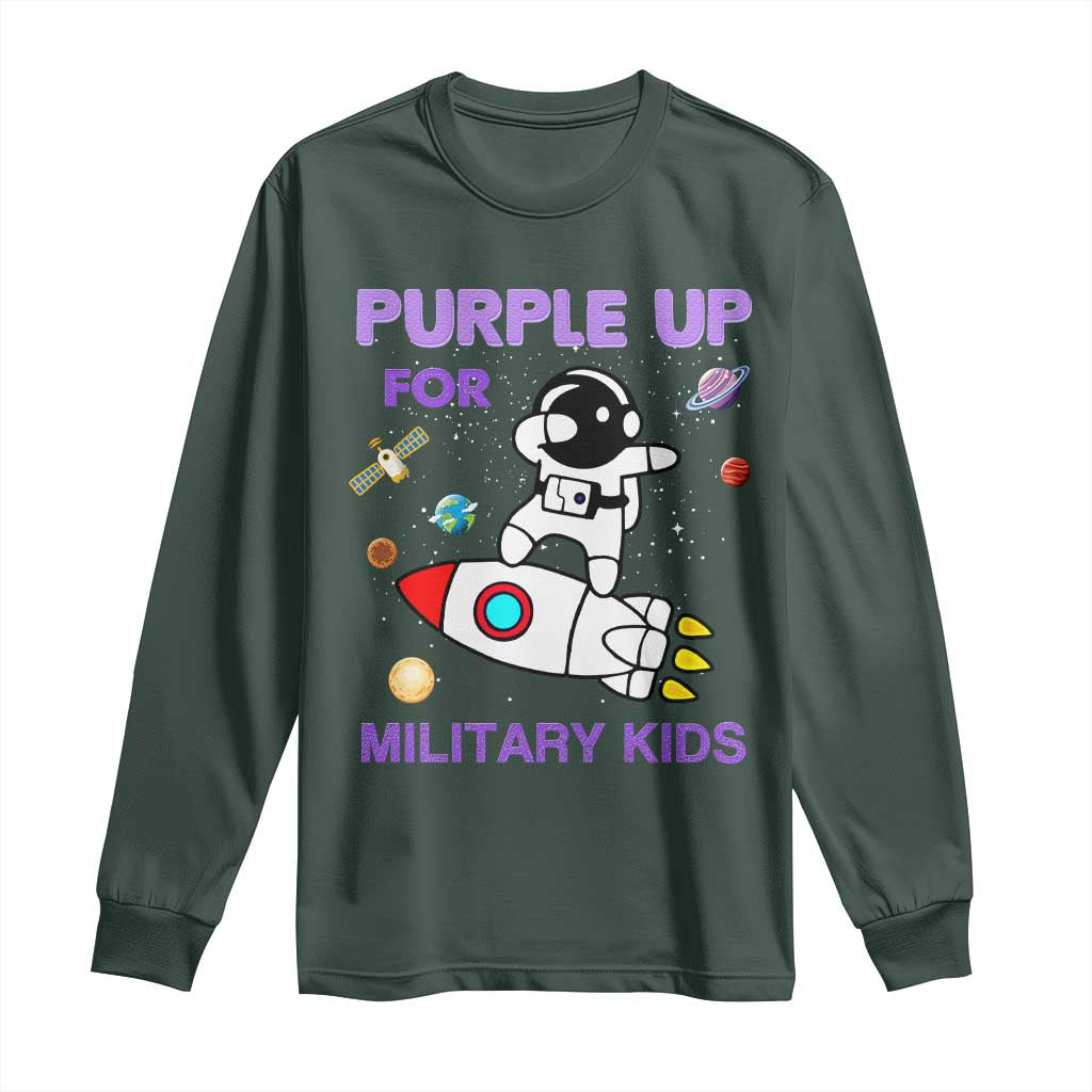 Purple Up For Military Kids Long Sleeve Shirt Military Child Month Astronaut Outer Space TS02 Dark Forest Green Print Your Wear