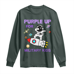 Purple Up For Military Kids Long Sleeve Shirt Military Child Month Astronaut Outer Space TS02 Dark Forest Green Print Your Wear