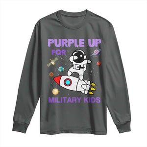 Purple Up For Military Kids Long Sleeve Shirt Military Child Month Astronaut Outer Space TS02 Dark Heather Print Your Wear