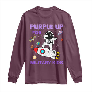Purple Up For Military Kids Long Sleeve Shirt Military Child Month Astronaut Outer Space TS02 Maroon Print Your Wear
