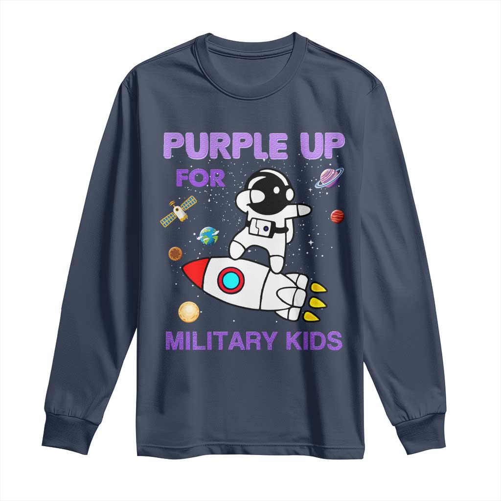 Purple Up For Military Kids Long Sleeve Shirt Military Child Month Astronaut Outer Space TS02 Navy Print Your Wear