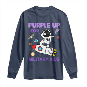 Purple Up For Military Kids Long Sleeve Shirt Military Child Month Astronaut Outer Space TS02 Navy Print Your Wear