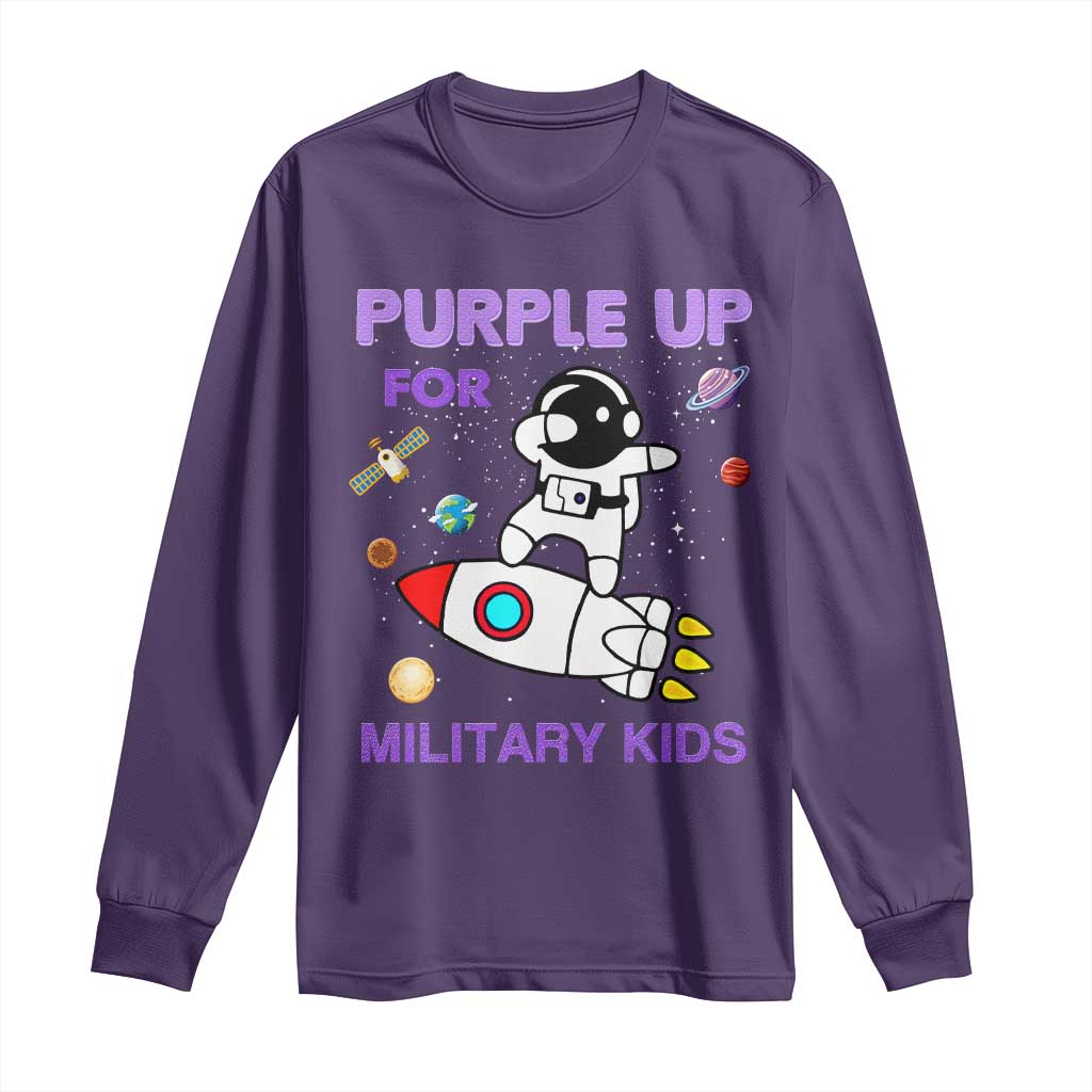 Purple Up For Military Kids Long Sleeve Shirt Military Child Month Astronaut Outer Space TS02 Purple Print Your Wear