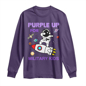 Purple Up For Military Kids Long Sleeve Shirt Military Child Month Astronaut Outer Space TS02 Purple Print Your Wear