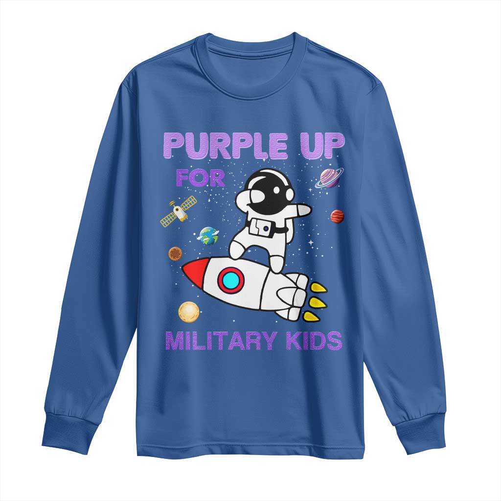 Purple Up For Military Kids Long Sleeve Shirt Military Child Month Astronaut Outer Space TS02 Royal Blue Print Your Wear