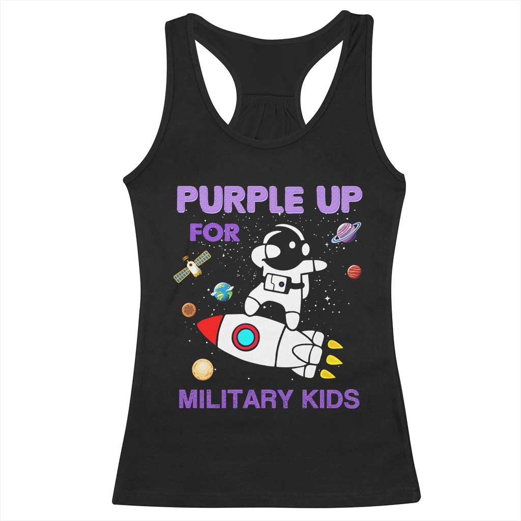 Purple Up For Military Kids Racerback Tank Top Military Child Month Astronaut Outer Space TS02 Black Print Your Wear