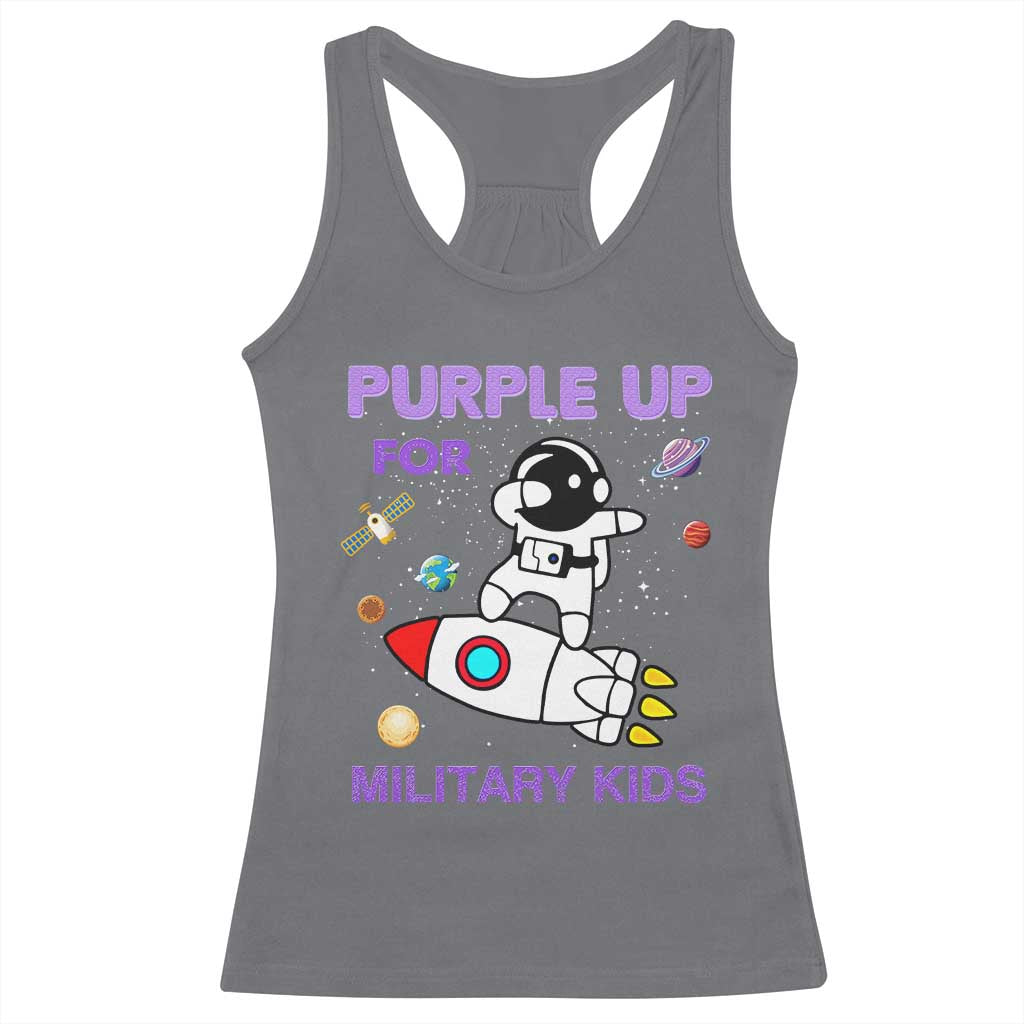 Purple Up For Military Kids Racerback Tank Top Military Child Month Astronaut Outer Space TS02 Charcoal Print Your Wear