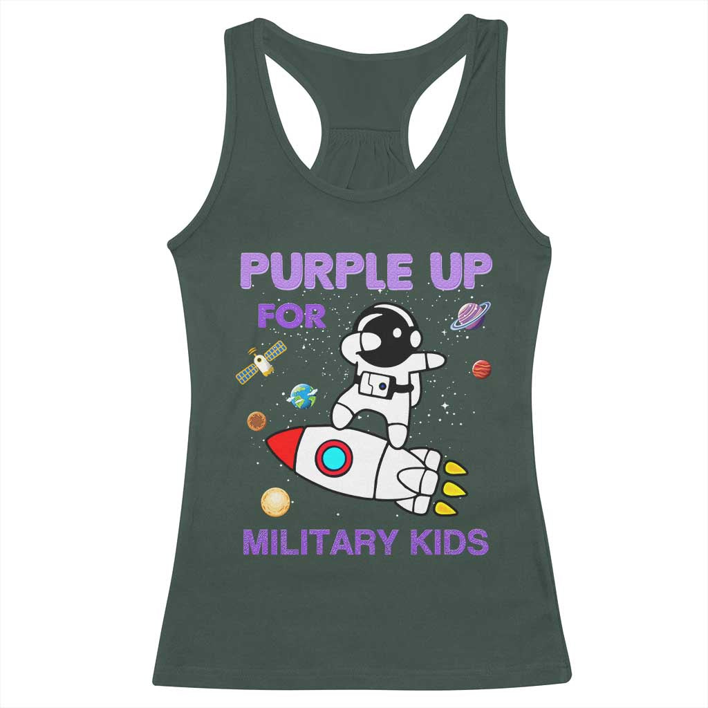 Purple Up For Military Kids Racerback Tank Top Military Child Month Astronaut Outer Space TS02 Dark Forest Green Print Your Wear