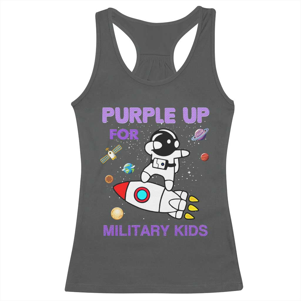 Purple Up For Military Kids Racerback Tank Top Military Child Month Astronaut Outer Space TS02 Dark Heather Print Your Wear