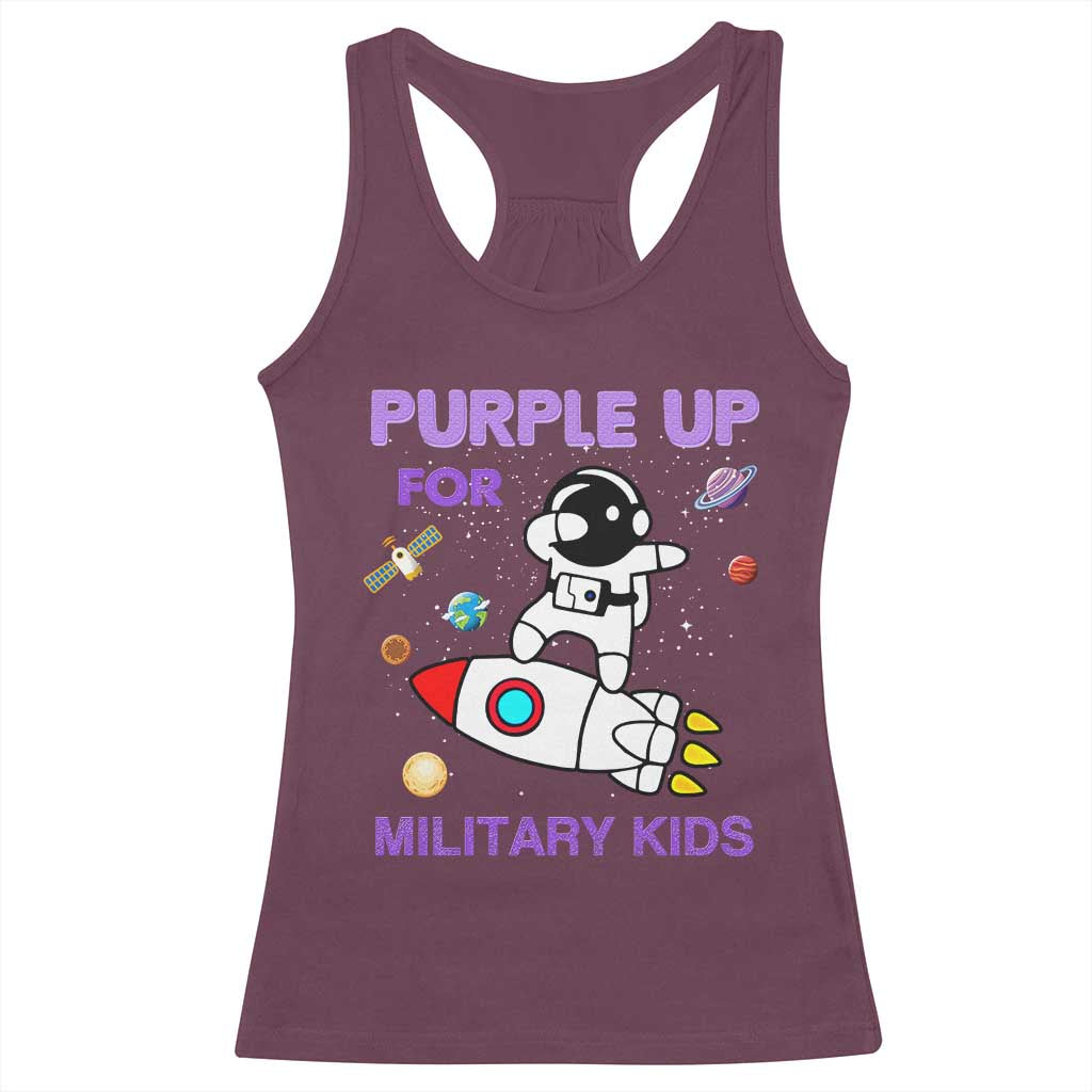 Purple Up For Military Kids Racerback Tank Top Military Child Month Astronaut Outer Space TS02 Maroon Print Your Wear