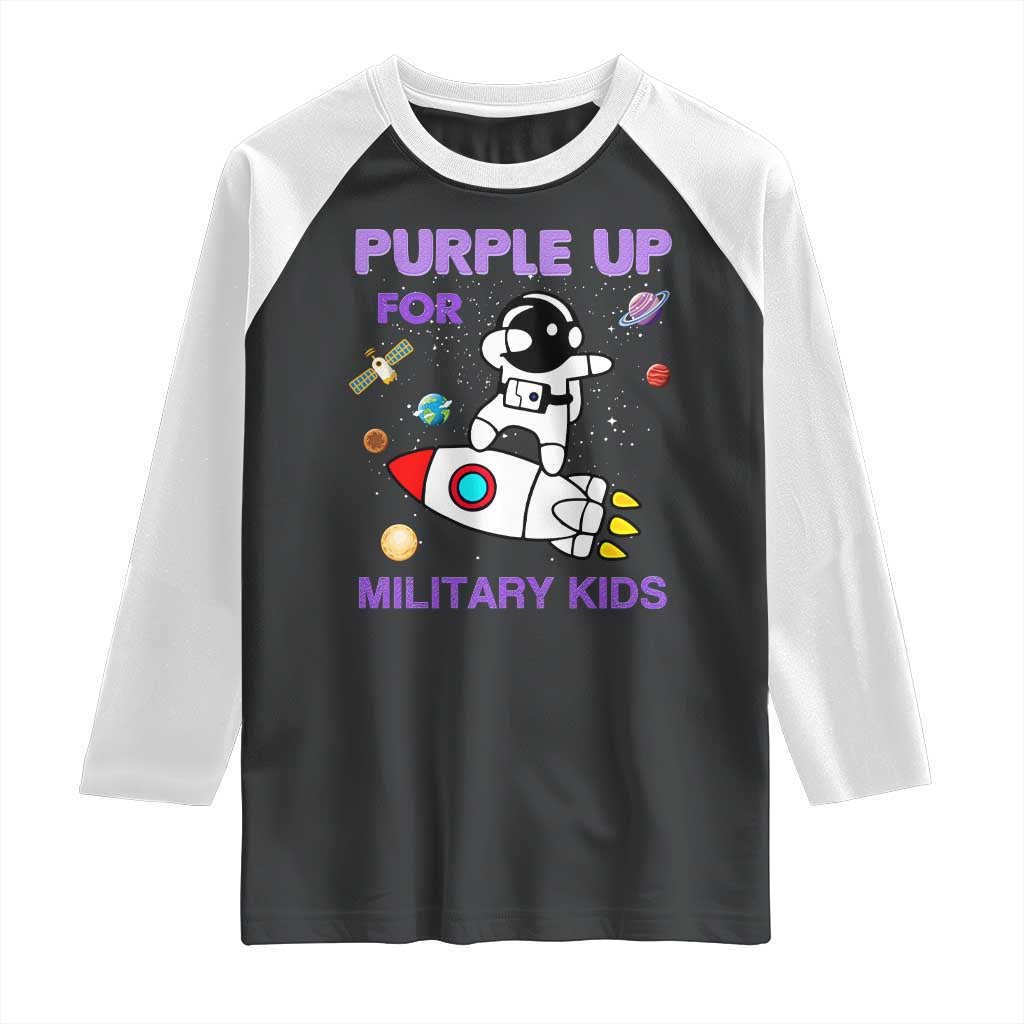 Purple Up For Military Kids Raglan Shirt Military Child Month Astronaut Outer Space TS02 Black White Print Your Wear