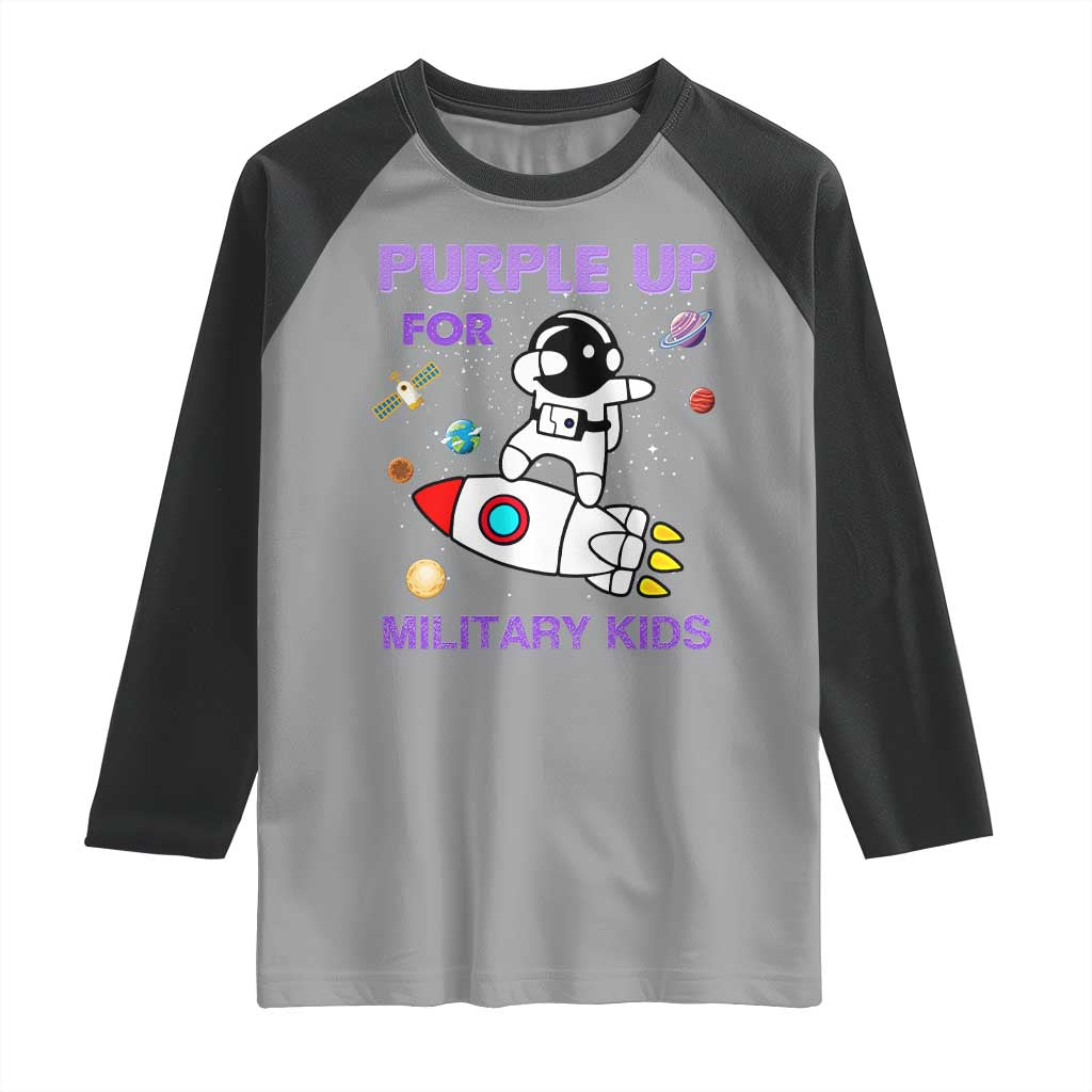 Purple Up For Military Kids Raglan Shirt Military Child Month Astronaut Outer Space TS02 Sport Gray Black Print Your Wear