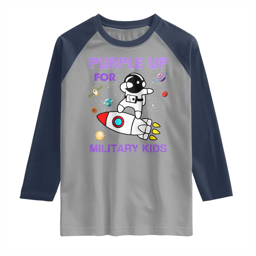 Purple Up For Military Kids Raglan Shirt Military Child Month Astronaut Outer Space TS02 Sport Gray Navy Print Your Wear