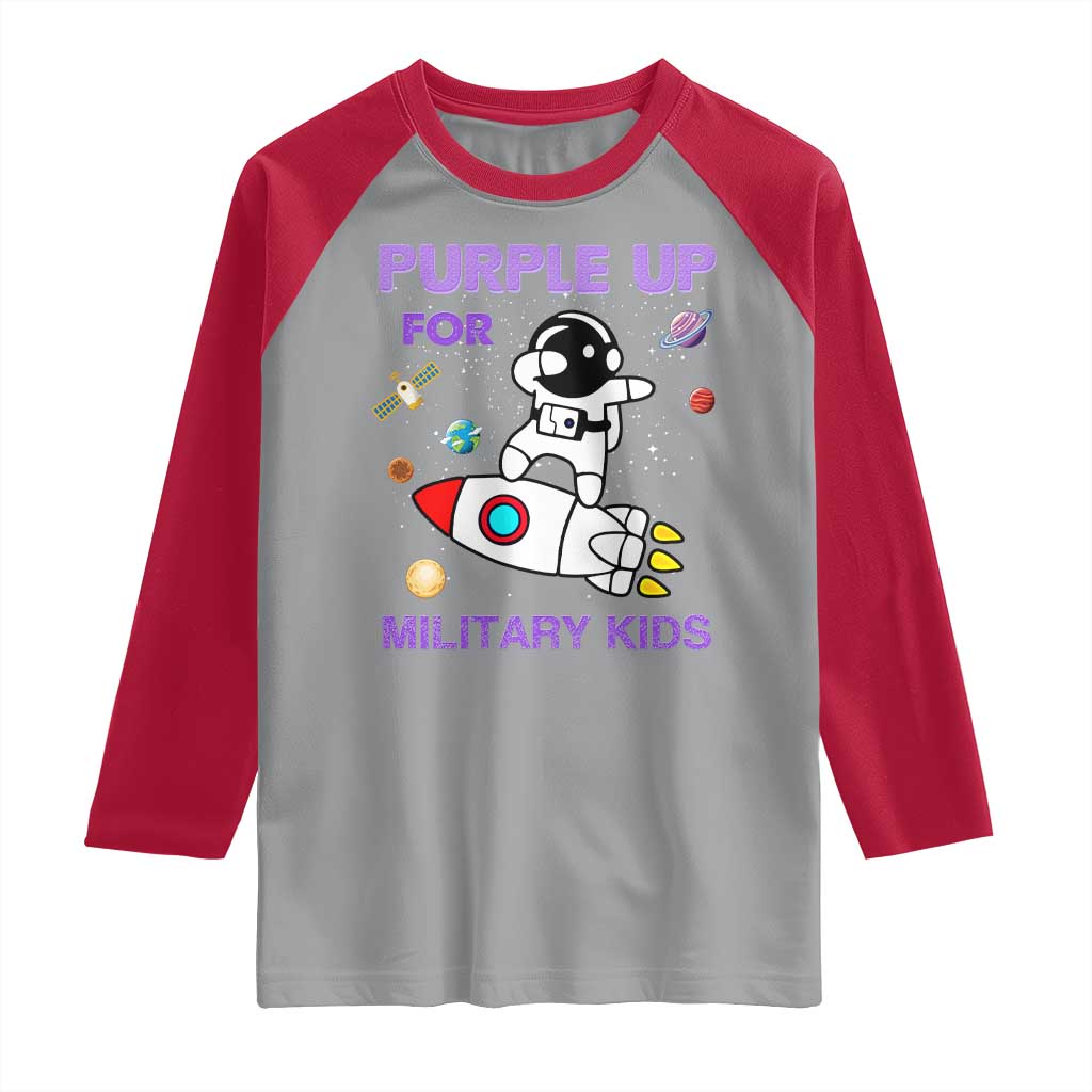Purple Up For Military Kids Raglan Shirt Military Child Month Astronaut Outer Space TS02 Sport Gray Red Print Your Wear