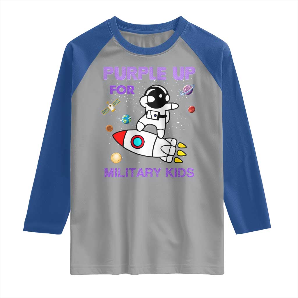 Purple Up For Military Kids Raglan Shirt Military Child Month Astronaut Outer Space TS02 Sport Gray Royal Print Your Wear
