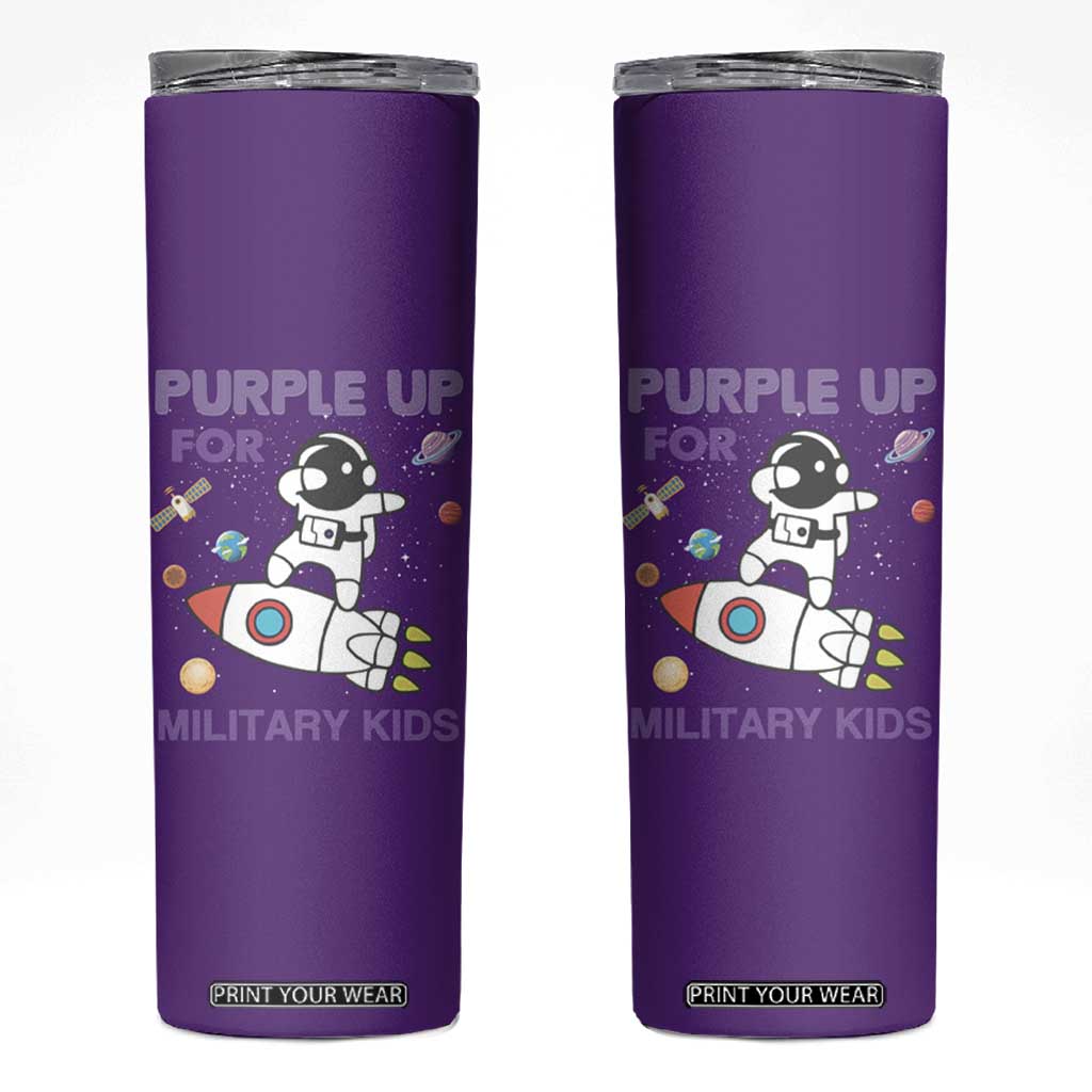 Purple Up For Military Kids Skinny Tumbler Military Child Month Astronaut Outer Space TS02 Purple Print Your Wear