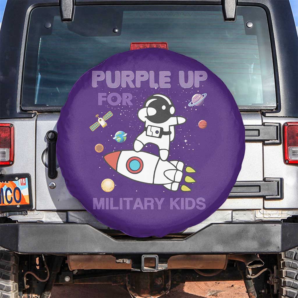 Purple Up For Military Kids Spare Tire Cover Military Child Month Astronaut Outer Space TS02 No hole Purple Print Your Wear