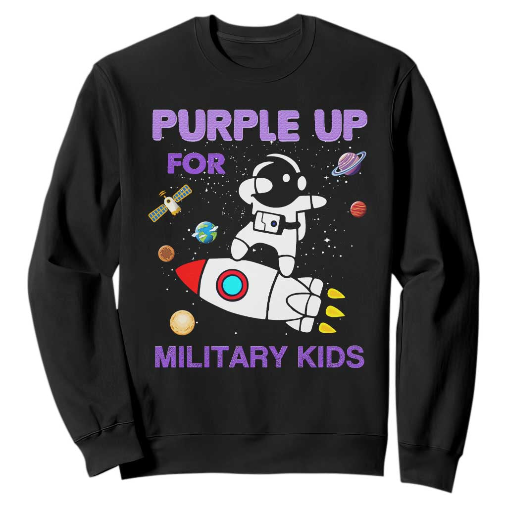 Purple Up For Military Kids Sweatshirt Military Child Month Astronaut Outer Space TS02 Black Print Your Wear