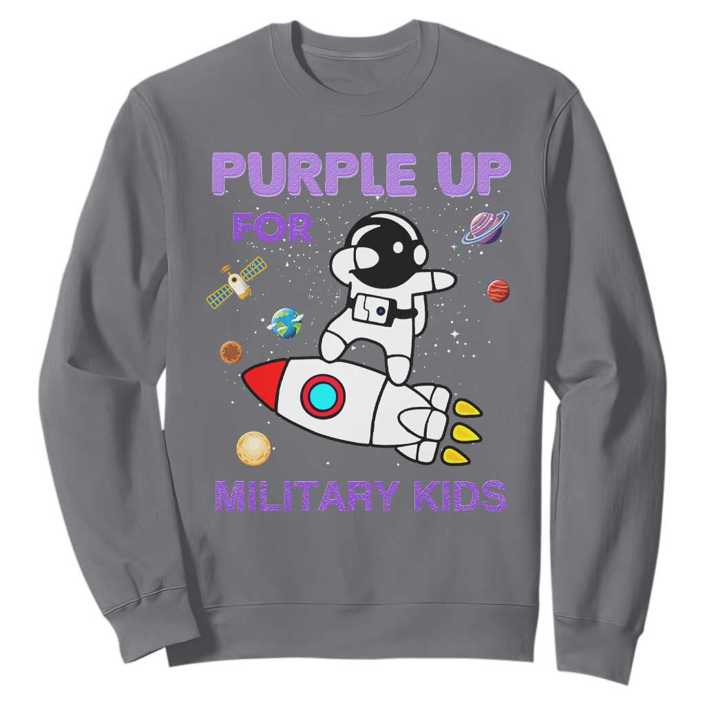 Purple Up For Military Kids Sweatshirt Military Child Month Astronaut Outer Space TS02 Charcoal Print Your Wear
