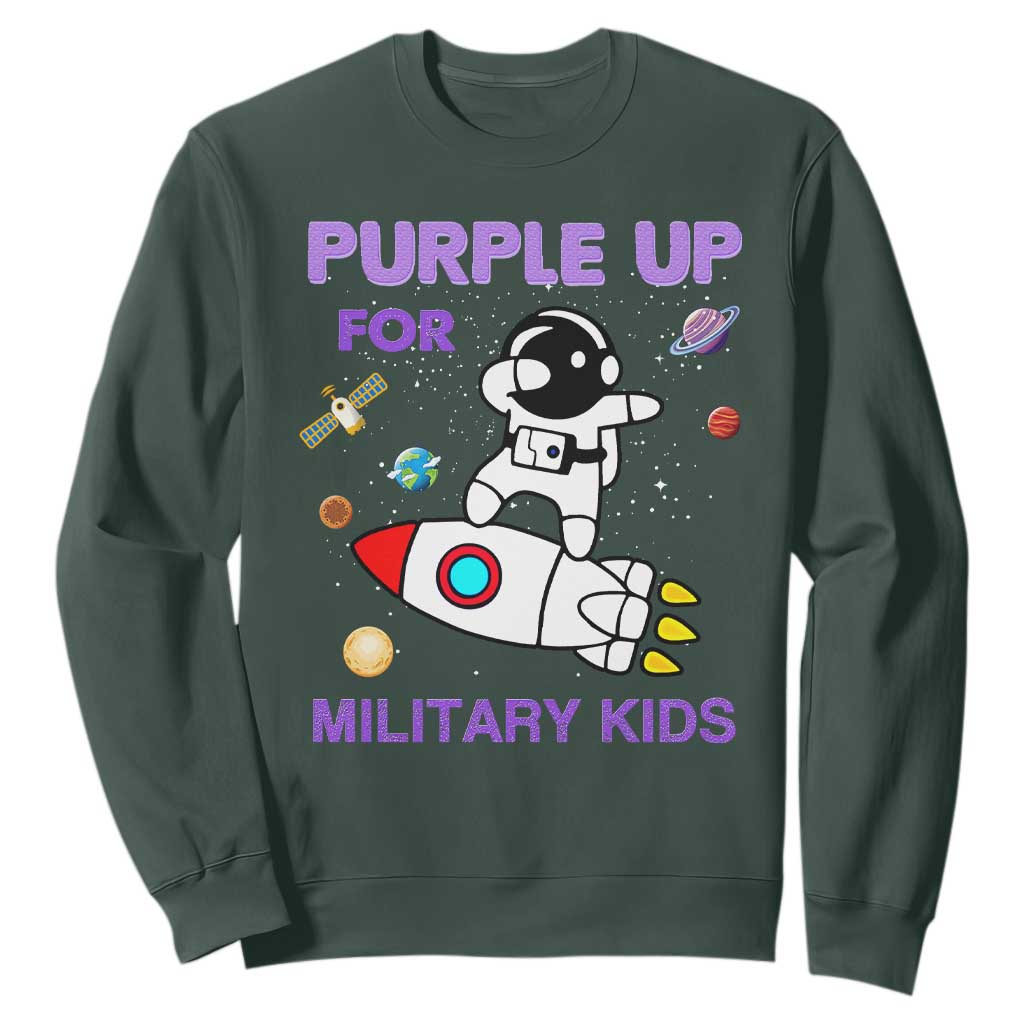 Purple Up For Military Kids Sweatshirt Military Child Month Astronaut Outer Space TS02 Dark Forest Green Print Your Wear