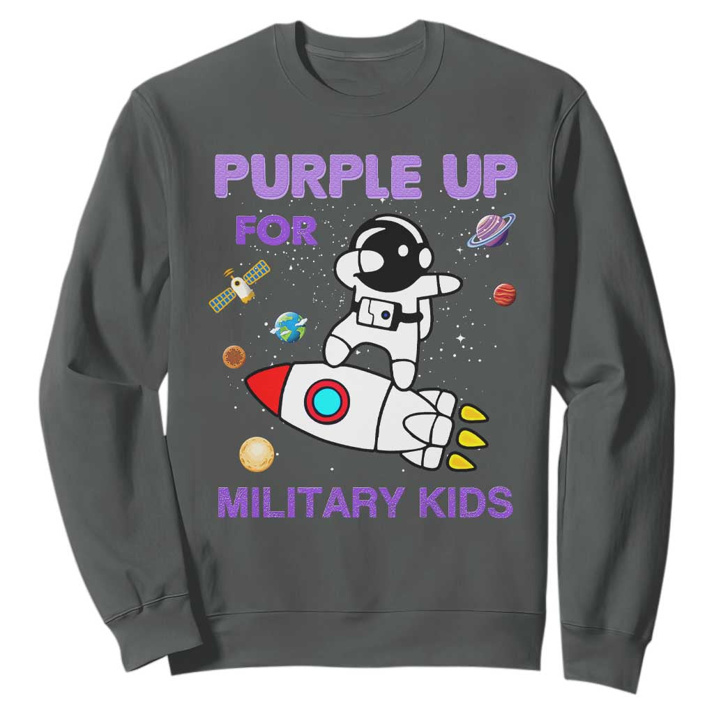 Purple Up For Military Kids Sweatshirt Military Child Month Astronaut Outer Space TS02 Dark Heather Print Your Wear