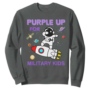 Purple Up For Military Kids Sweatshirt Military Child Month Astronaut Outer Space TS02 Dark Heather Print Your Wear