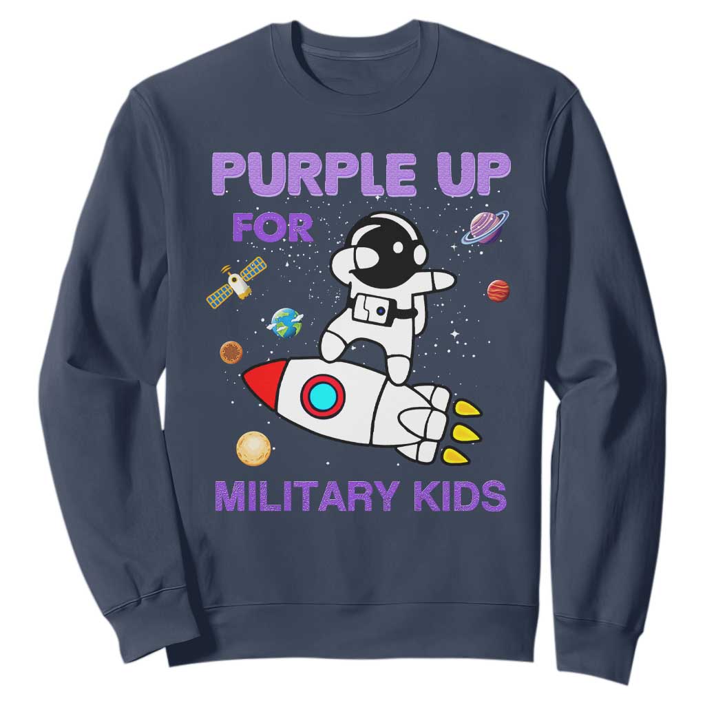 Purple Up For Military Kids Sweatshirt Military Child Month Astronaut Outer Space TS02 Navy Print Your Wear