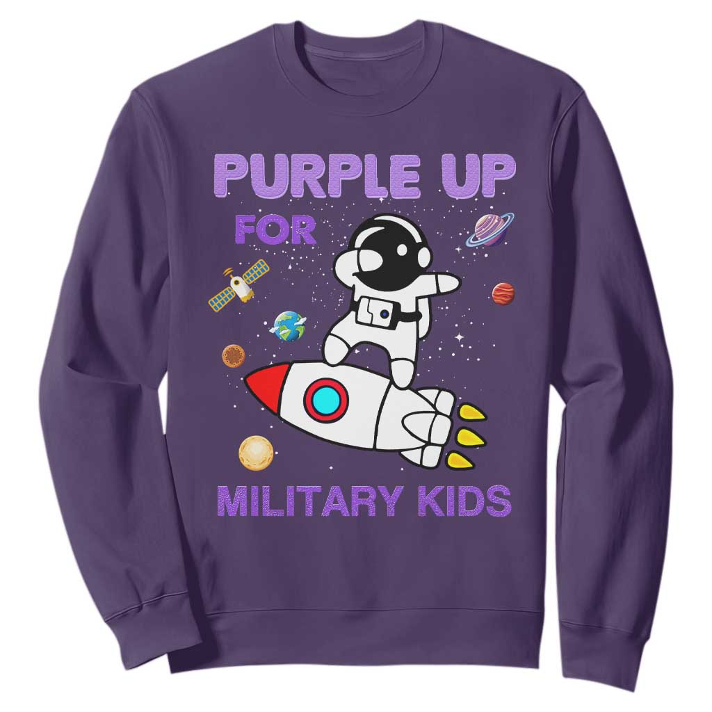 Purple Up For Military Kids Sweatshirt Military Child Month Astronaut Outer Space TS02 Purple Print Your Wear
