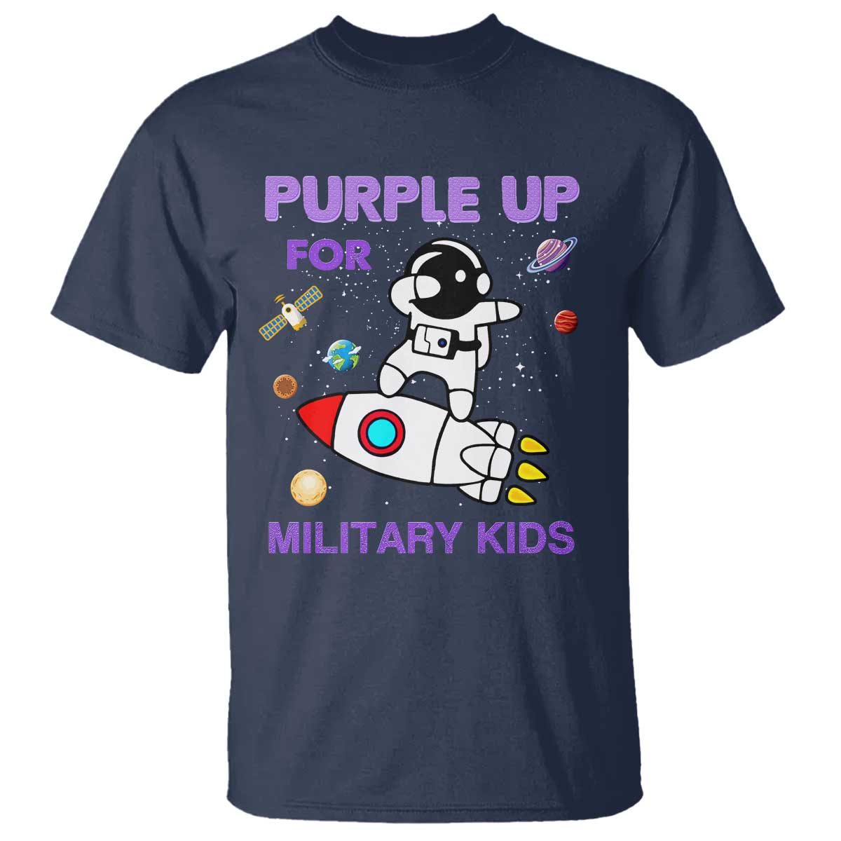 Purple Up For Military Kids T Shirt Military Child Month Astronaut Outer Space TS02 Navy Print Your Wear