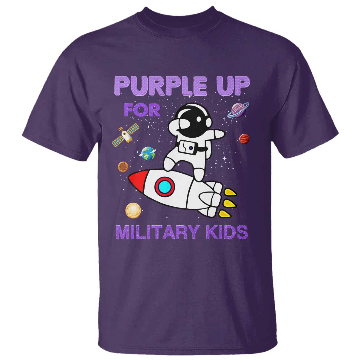 Purple Up For Military Kids T Shirt Military Child Month Astronaut Outer Space TS02 Purple Print Your Wear