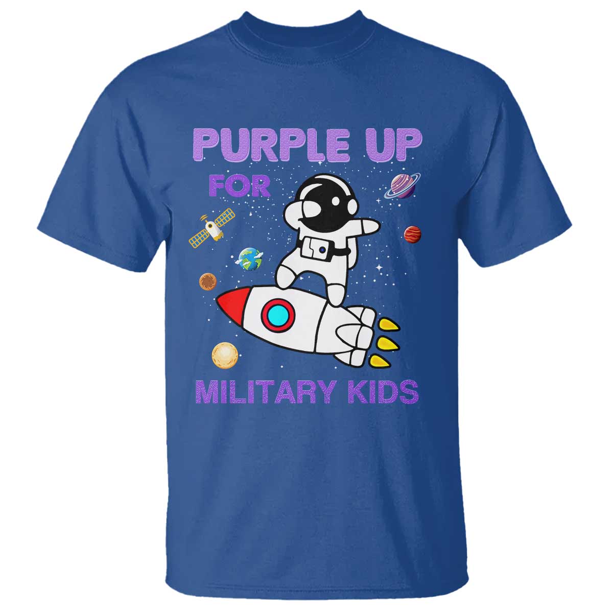 Purple Up For Military Kids T Shirt Military Child Month Astronaut Outer Space TS02 Royal Blue Print Your Wear