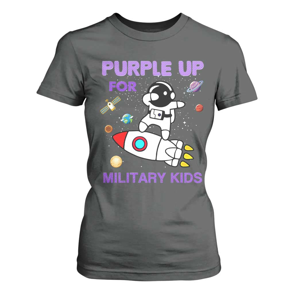 Purple Up For Military Kids T Shirt For Women Military Child Month Astronaut Outer Space TS02 Dark Heather Print Your Wear