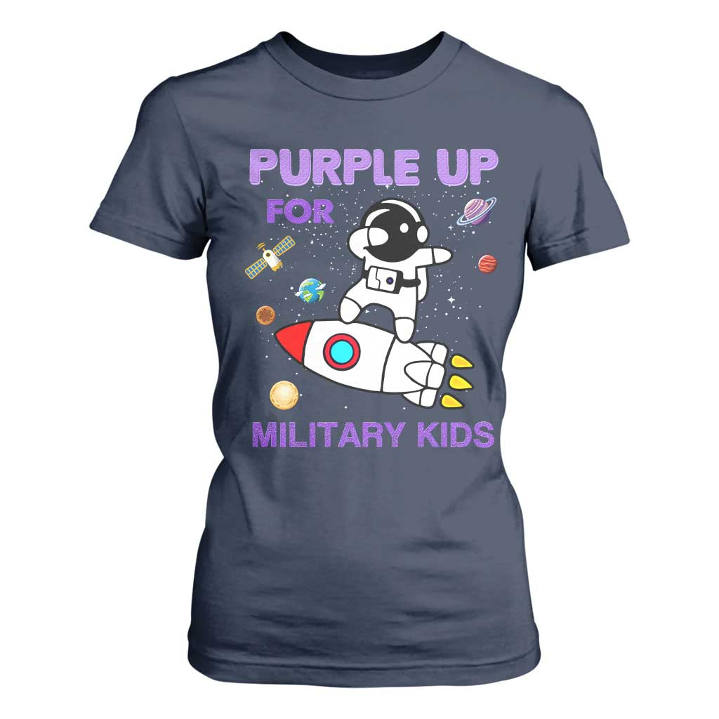 Purple Up For Military Kids T Shirt For Women Military Child Month Astronaut Outer Space TS02 Navy Print Your Wear