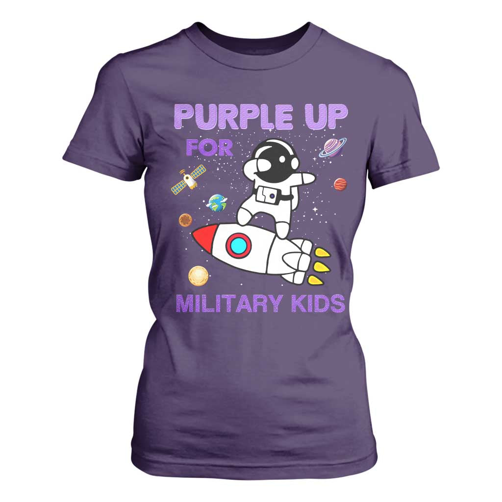 Purple Up For Military Kids T Shirt For Women Military Child Month Astronaut Outer Space TS02 Purple Print Your Wear