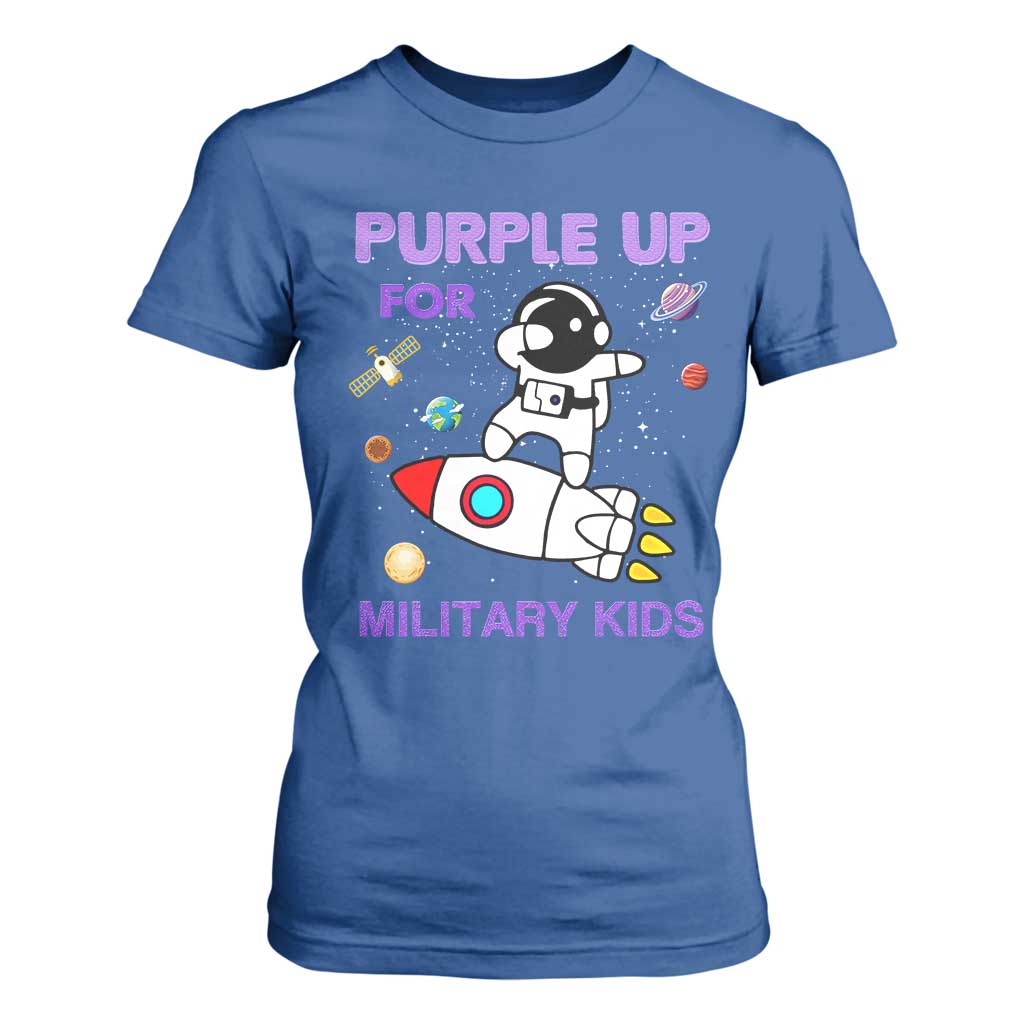 Purple Up For Military Kids T Shirt For Women Military Child Month Astronaut Outer Space TS02 Royal Blue Print Your Wear