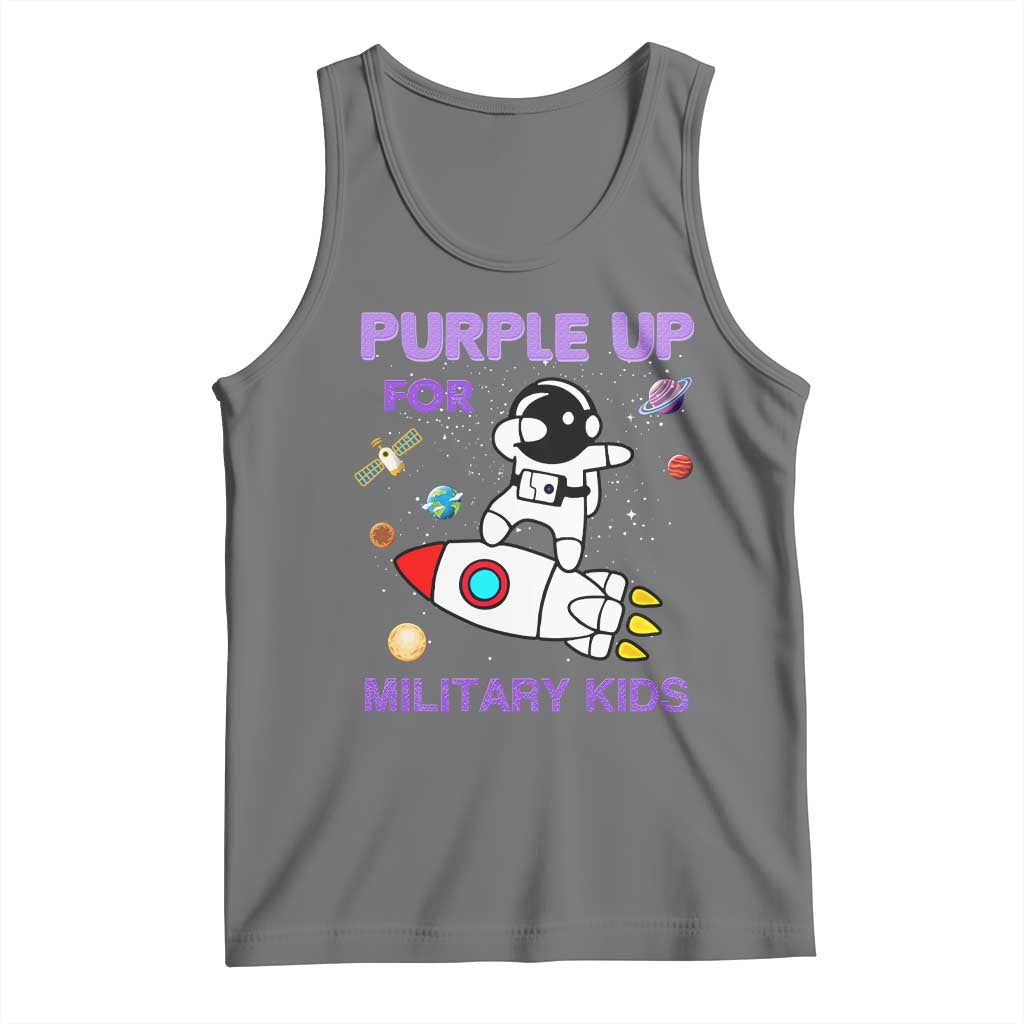 Purple Up For Military Kids Tank Top Military Child Month Astronaut Outer Space TS02 Black Heather Print Your Wear