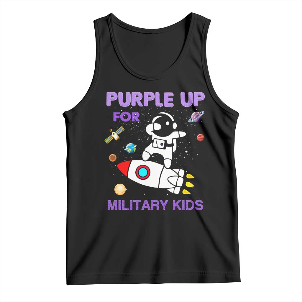 Purple Up For Military Kids Tank Top Military Child Month Astronaut Outer Space TS02 Black Print Your Wear
