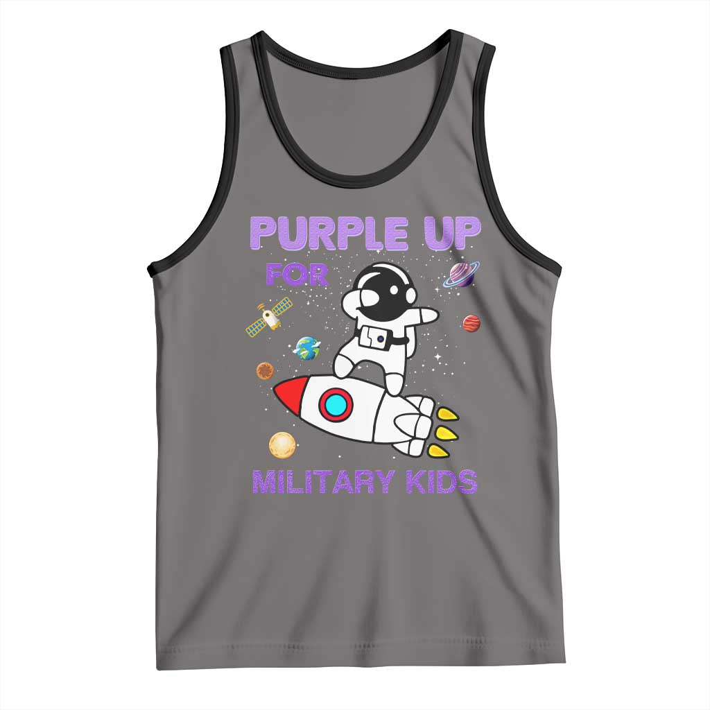 Purple Up For Military Kids Tank Top Military Child Month Astronaut Outer Space TS02 Deep Heather Black Print Your Wear