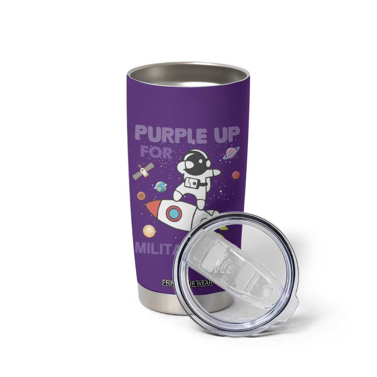 Purple Up For Military Kids Tumbler Cup Military Child Month Astronaut Outer Space TS02 Print Your Wear