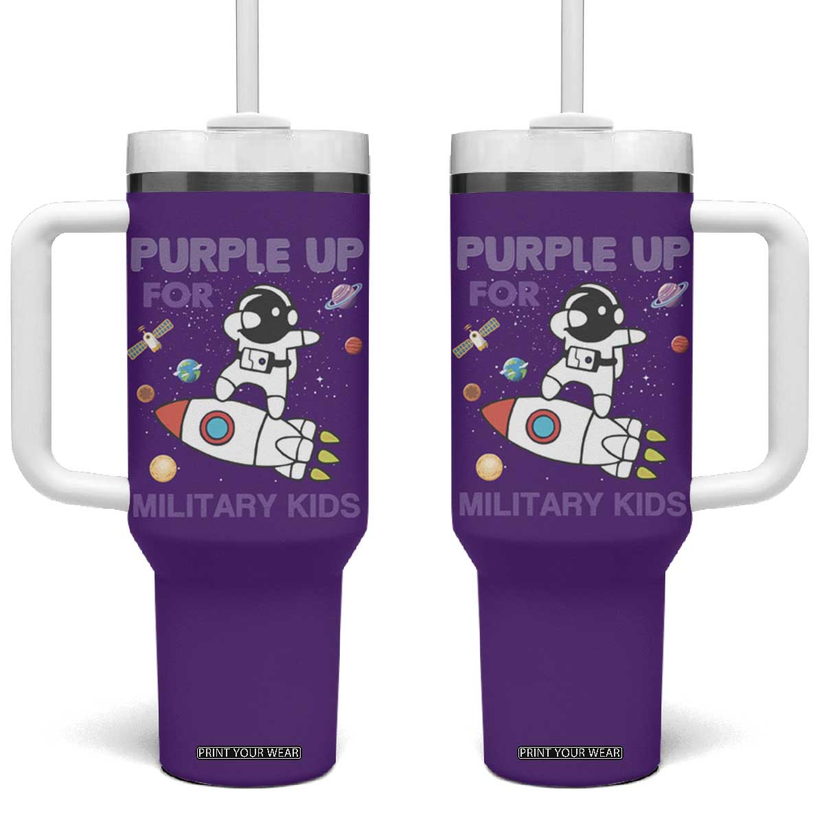 Purple Up For Military Kids Tumbler With Handle Military Child Month Astronaut Outer Space TS02 One Size: 40 oz Purple Print Your Wear