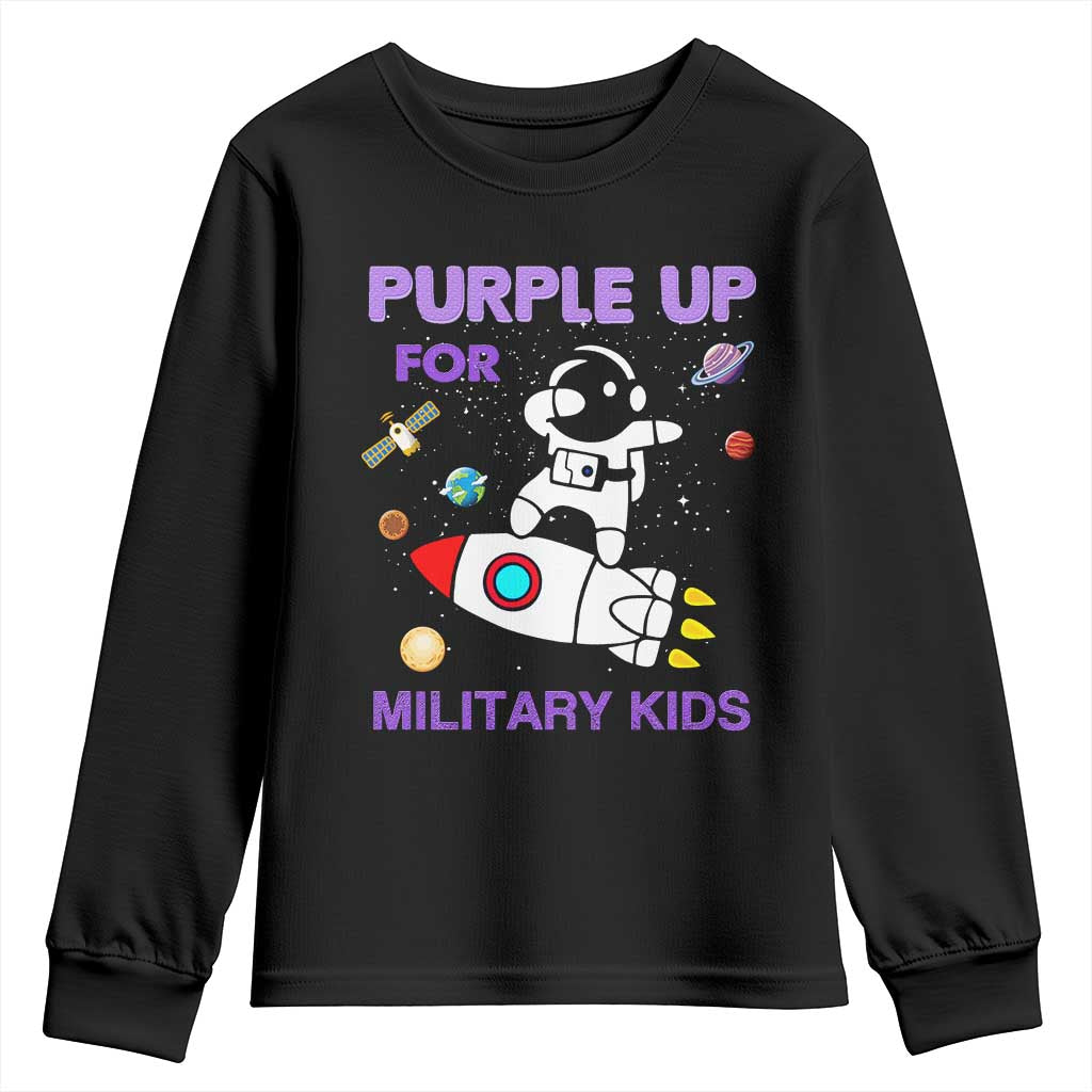 Purple Up For Military Kids Youth Sweatshirt Military Child Month Astronaut Outer Space TS02 Black Print Your Wear