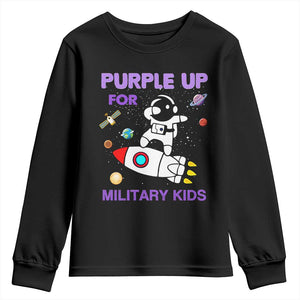 Purple Up For Military Kids Youth Sweatshirt Military Child Month Astronaut Outer Space TS02 Black Print Your Wear